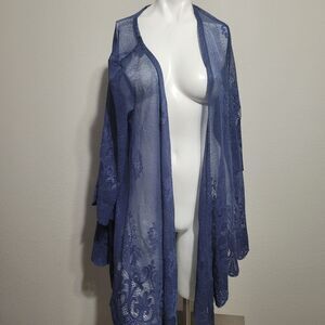 Alya S/M cardigan sheer lightweight open front flowy flower knit layer